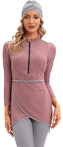 seafanny Frauen Modest Badeanzug Langarm Burkini Full Cover Muslim Bademode XL（42）