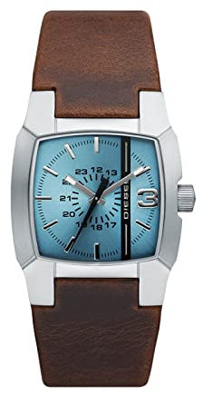 Diesel Herrenuhr Cliffhanger, Dreizeigeruhrwerk, 36mm Silbernes Edelstahlgehäuse mit Lederarmband, DZ1998