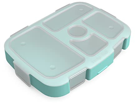Bentgo® Kids Tray with Transparent Cover - Reusable, BPA-Free, 5-Compartment Meal Prep Container with Built-In Portion Control for Healthy, At-Home Meals & On-the-Go Lunches (Seafoam)