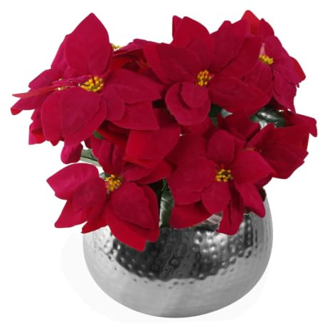 Leaf Künstliche rote Weihnachtssterne im Topf, 40 cm, silberfarben