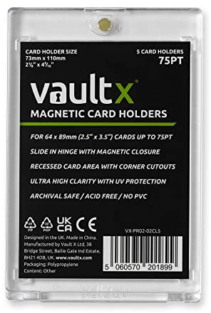 Vault X Magnetische Kartenhalter 75pt für Trading Cards, One-Touch-Hartschalen mit UV-Schutz, Klare Anzeige für Sammelkartenspiele, Sportkarten, TCG (5er Pack) | One-Touch Magnethülle für einzelne Karten, 75pt. UV-beständig, transparent 5 Sportkarten