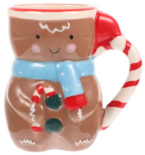 Luxshiny Weihnachten Kaffee Tasse 3D Lebkuchenmann Deko Weihnachtsfigur Keramik Tasse Wasserbecher mit Hankel Deckel Tischdeko für Kinder Erwachsene Weihnachtsdeko