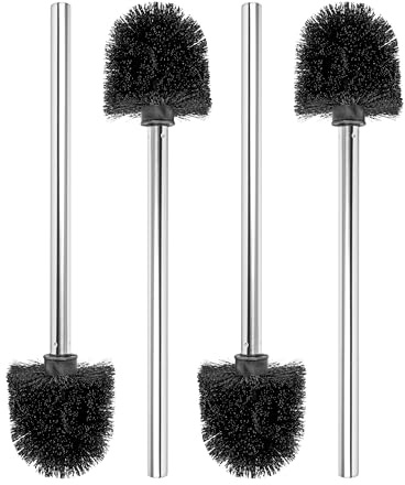 Toilettenbürste mit Edelstahl Griff, 4 Stück, schwarzer Ø 8 cm Bürstenkopf, 26 cm Langer Bürstengriff mit M14 Gewinde, Abnehmbarer Klobesen Kopf, WC Ersatz Bürste, Klobürste mit Stiel, Ersatzbürste