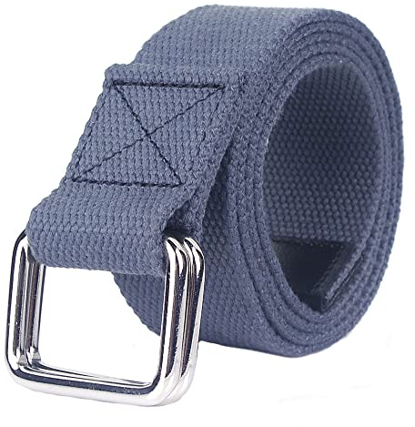 SagaSave Cintura unisex in tela, regolabile, stile casual, con fibbia a doppio anello, 110 cm, cintura elastica per jeans, Grigio scuro, 110 cm