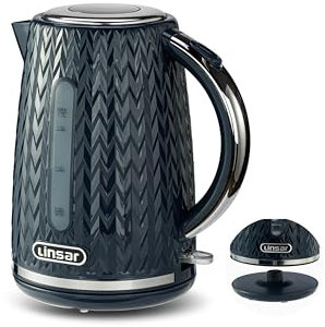 Linsar - Electric Kettle - Curved Texture - 1,7 L - Kettle with High Gloss, Chrome Accents, Limescale Filter, Automatic switch-off, On/Off switch illuminated - 3000 Watts (Blue)