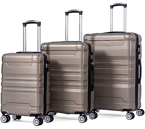 HoZeYo Hartschalen 3er Koffer-Set Damen/Herren mit Erweiterbar Seitengriff, Hartschalen Koffer Reisekoffer mit TSA-Schloss/4 Universalrad Rollen-Gold