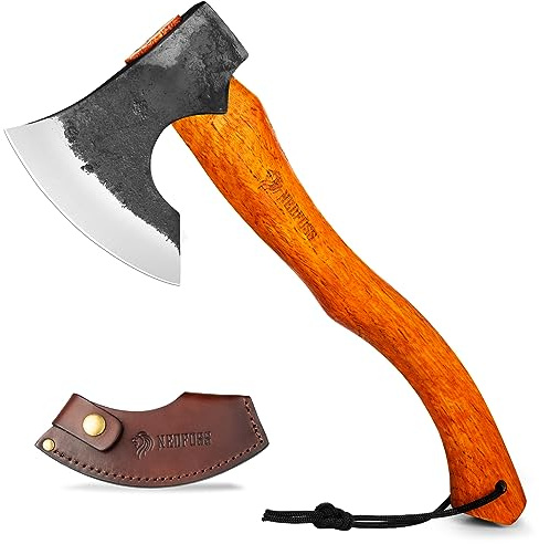 NEDFOSS Mammoth Camping Axe Hatchet,15.5 Hand-Forged Axe with Sheath for Wood Chopping, Splitting, and Carving, Bushcraft Axe with Beech Handle for Outdoor Survival and Garden Work