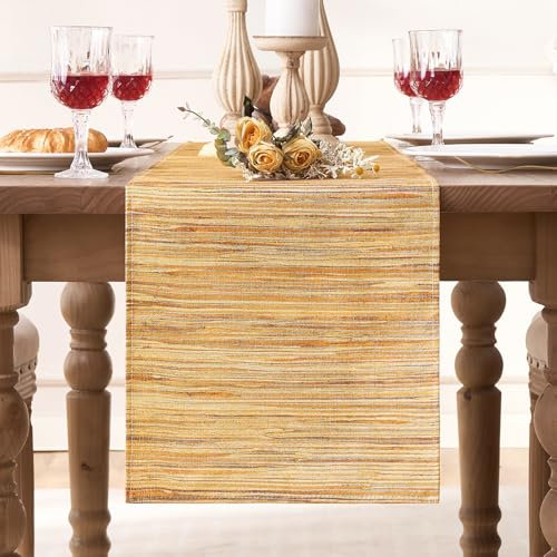 Modern Yellow Table Runner, Dining Table, Linen, Kitchen, Decorative Retro for Holidays, Farmhouse, Gathering Dinner, Weddings, Parties, Machine Washable, 40 x 140 cm