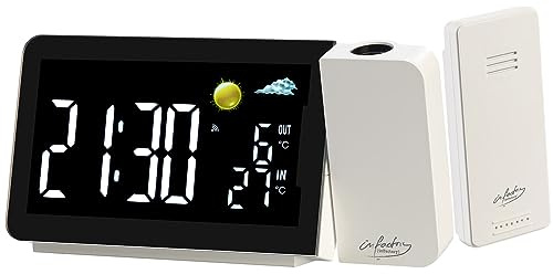 infactory Funkuhr mit Projektion: Funk-Wetterstation mit Projektionswecker, Außensensor, USB-Port, weiß (außen innen Thermometer Funk, Uhr mit Projektor, Beamer)