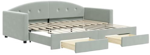 vidaXL Tagesbett Ausziehbar mit Schubladen Hellgrau 90x200 cm Samt
