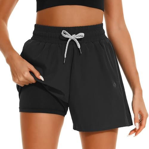 HODOSPORTS Women's 4'' Swim Shorts Quick Dry Board Shorts with Boxer Liner Pockets Swimsuit Bottoms Black S