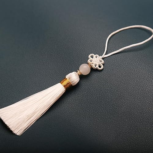 SYSUII 25 Stücke Mini Quasten,Handgemachte Seidige Quaste Schlüsselanhänger mit Perlen Lesezeichen Quaste Anhänger Kleinen Chinesischen Knoten für DIY Schmuck Ohrring Basteln Schlüsselanhänger -Weiß