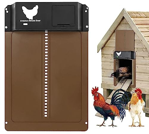 2.0 Automatische Hühnerklappe, Elektrische Hühnerklappe，Hühnertür Türöffner Elektrisch HüHnerstall HüHnerklappe HüHnertüR Für HüHnernest HüHnerhaus Entenhaus (Braun) | Automatischer Türöffner Hühnerstall, Hühnertür Inklusive Schieber Mit Führungsschienen, Sichere Hühneraufzucht