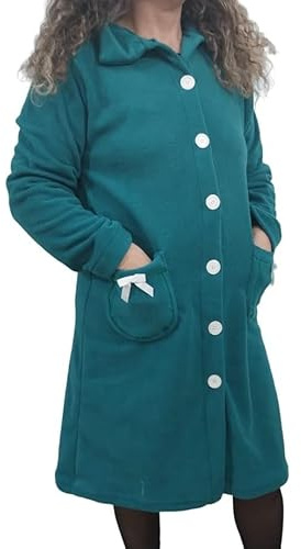 Notti Magiche Vestaglia Donna Pile Calda e Morbida con Bottoni, Vestaglia Invernale Abbottonata in Pail Operato, Accappatoio Abito Casa con Colletto e Tasche, Prodotto in Italia (XL, Verde)