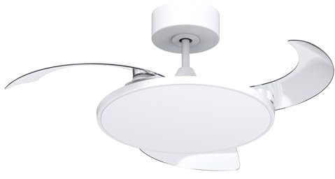 reiga Deckenventilator mit Beleuchtungund Fernbedienung 112 cm Weiße, Deckenventilator mit 3 Einziehbarer Klingen, 6 Geschwindigkeiten, dimmbare LED für Wohnzimmer, Esszimmer, Schlafzimmer