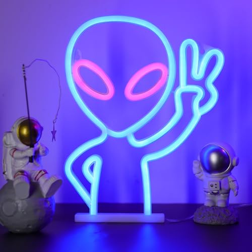 ENUOLI Alien Neon Sign,Led Neon Signs for Wall Decor Man Cave | Game Room Neon Decor USB Powered Alien Neon for Beer Bar Pub Man Cave Party Wedding Birthday Gifts (Pink&Blue)
