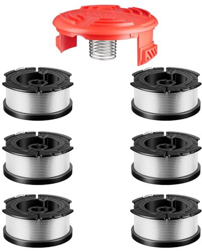 Chway 7 Pcs AF-100 Weed Eater Strings Compatible with Black and Decker Weed Eater, 0.065’’ AFS Automatic Feed Replacement Spool, 6 Pcs Spools(180ft Total), 1 Pcs RC-100-P Trimmer Cap and Spring