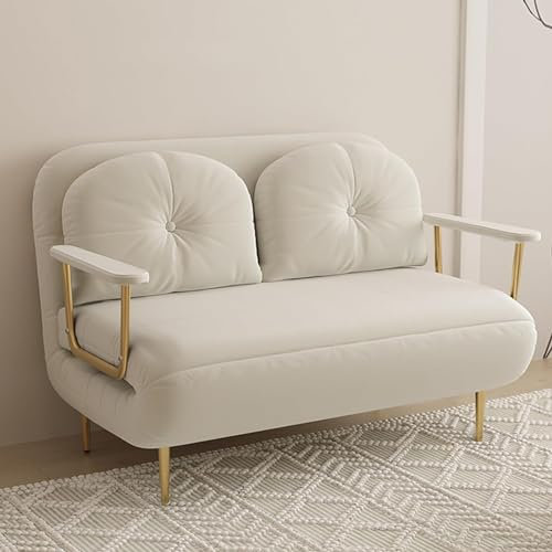 YAXANSIH Einzelnes umwandelbares Schlafsofa mit abnehmbarem Kissen, klappbares Freizeit-Chaiselounge-Couch mit 6-winkelverstellbarer Rückenlehne, bequemes Bett für Bürowohnung, Weiß, 120 cm