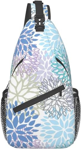 Sac à bandoulière abstrait à motif de fleurs de dahlia bleu pastel pour homme et femme, sac à dos décontracté pour randonnée, sac à bandoulière avec sangle réglable, Fleurs abstraites de dahlia bleu