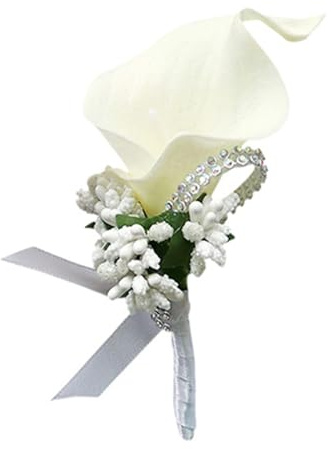 Ansteckblume für Herren, Hochzeit, mit Nadeln, cremefarbene Calla-Lilie, Bräutigam und Trauzeug-Boutonniere, künstliche Ansteckblume für Hochzeit, Heimkehr, formelle Abendessen, Abschlussball, Party