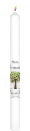 Wiedemann Kerzen Kommunionkerze 400 x Ø 35 mm in Weiß Meine Kommunion mit Baum und Namensverzierung