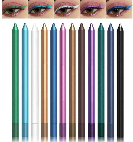 12 colori eyeliner penna impermeabile e resistente, matita cremosa e morbida, occhi opachi e durevoli, gel penna eyeliner con temperamatite