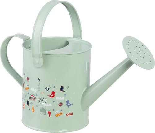 goki 63865 - Gießkanne Frühling aus Metall für Kinder – Farbenfrohes Gartenwerkzeug für kleine Gärtner – Niedliche Motive – Robustes und langlebiges Gartenspielzeug, 30x12x22cm, ab 3 Jahre