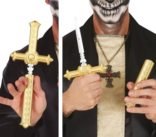 FIESTAS GUIRCA | Cross Dagger/Stake (26 cm) - Toy Weapon for Vampire Hunter and Monk Fancy Dress - Ideal for Halloween and Religious Themed Parties - Gold and Silver