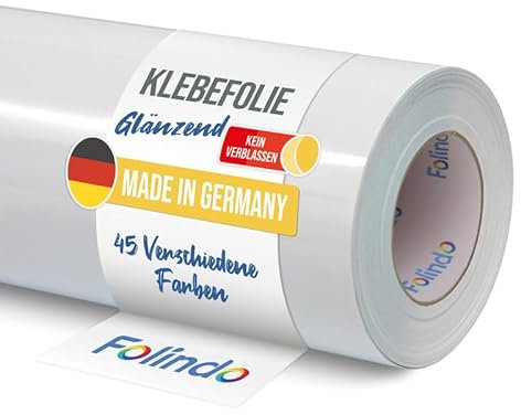 Folindo Möbelfolie Selbstklebend 621 010 Weiß Glanz Vinyl 5m x 63 cm - Klebefolie für Möbel und Küche, Küchenfolie