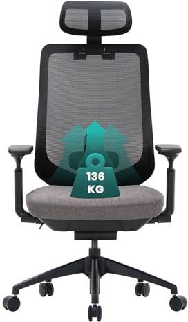 COLAMY XK01 Atlas Ergonomischer Netz-Bürostuhl, Chefsessel mit hoher Rückenlehne, Verstellbarer Kopfstütze und 4D-Armen, Schiebesitz, Kippsperre, Nylon-Basis, Dunkelgrau