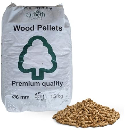 Carbeth Plants - Premium Wood Pellets 15kg Bag - 100% Natural Eco Friendly Easy to Light Cooking Pellets - High Heat Fuel For Pizza Ovens, Grills, BBQs & Woodfired Smokers - Bagged for Easy Storage