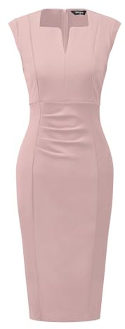 Allegra K Women's Sheath Dress Pencil Work Sleeveless Professional Office Dresses Small Pink