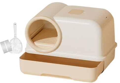 Gralara Lettiera per Gatti Completamente Chiusa, Grande lettiera per Gatti, corridoio con sabbiera, lettiera per Gatti, lettiera per Gatti, per Tutti i Tipi, Beige