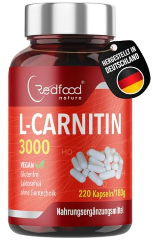 REDFOOD L - Carnitin hochdosiert 220 Kapseln á 750mg L- Carnitintartrat 100% Vegan ohne Zusatzstoffe Made in Germany