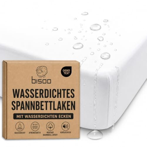 Bisoo Zauberlaken Spannbettlaken Wasserdicht 80x130 Weiß für Babybett Baby | Laken und Matratzenschoner in einem Stück, Ersparnis, Wasserdicht, Atmungsaktiv, Geräuschlos, Baumwoll-Jersey Oeko-Tex