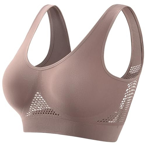 AMDOLE Womens Bras Sports Bras for Women High Support Full Coverage Bras Supportive Cool Liftup Air Bras Breathable Push Up Yoga Bras Beige X-Large