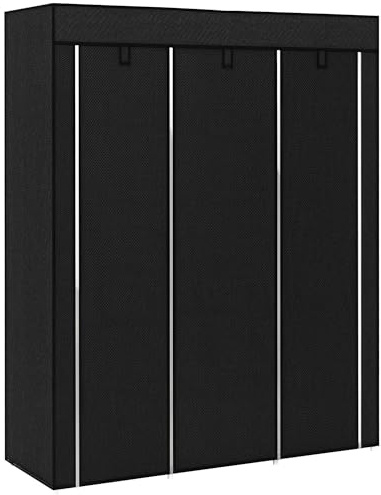 HOMCOM Fabric Wardrobe, Portable Wardrobe, Clothes Storage Unit with 8 Shelves, 2 Hanging Rods, 125 x 43 x 162.5 cm, Black