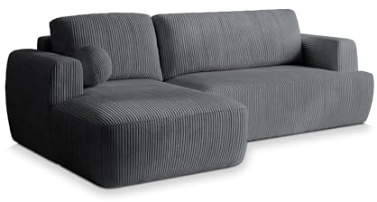 Masseno Ecksofa SENTI P L-S mit Schlaffunktion L-Form, Sofa mit Bettkasten, Wohnzimmersofa, Couch, Soffa, Bettsofa, Couchgarnitur- Grau, POSO 60