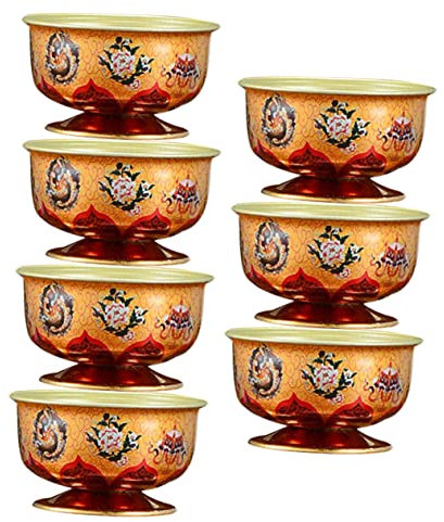 7pcs Alloy Religious Offering Bowls Temple Cups Vintage Decorative