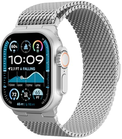 Bracelet de rechange en métal compatible avec Apple Watch 49 mm, 46 mm, 45 mm, 44 mm, 42 mm, bracelet en acier inoxydable milanais magnétique pour homme, pour iWatch Ultra 3/2/1 Series 11, 10, 9, 8, 7
