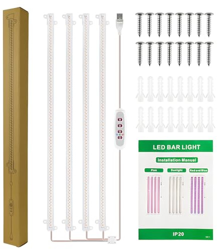 Sonew LED -Pflanze Wachsen Leichte Streifen, 8W 22,7 Lm Helle Wachstumslampe mit Timer, 5 Dimmbare Helligkeitswachstum Licht für Wasserhäuser -Hydrokroponik (4 Bars) (4 Bars)