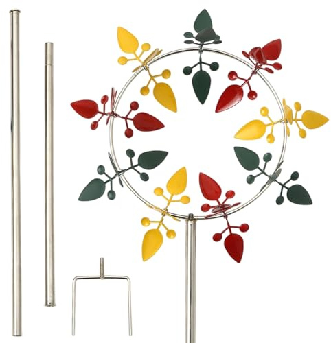 Metal Windmill Stake - Outdoor Three Color Metal Windmill Stake - Bright Spinner Yard Pinwheels Garden Sculptures Decoration for Farm Patio