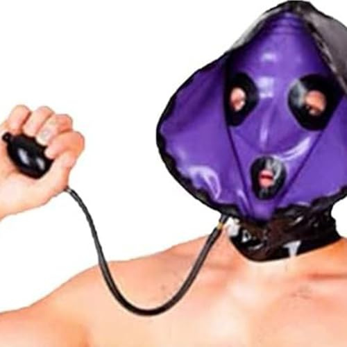 WJPTDKJ Latex Hood Rubber Head Mask Inflatable Back Zipper Special Cool Handmade for Unisex Cosplay Club Wear(Size:XXL-73CM)