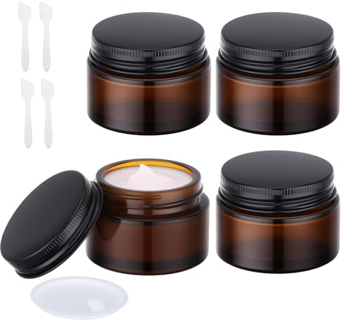 Segbeauty Contenant Cosmetique Vide, 4 Pièces 30g Pot Ambre, Protection UV, avec Spatule et Couvercle, Pot Cosmetique en Verre, pour Lotion, Crème, Stockage de Maquillage