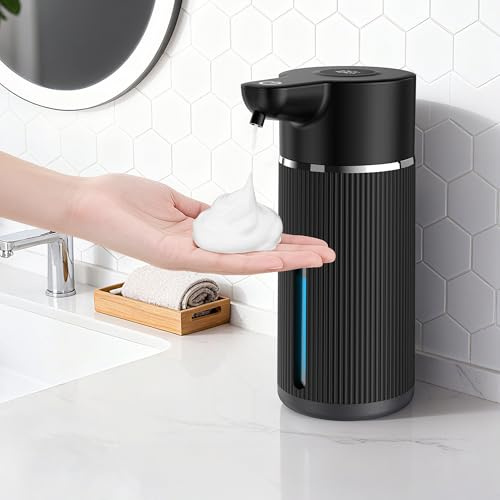 Vonsera Tvålpump automatisk med 4 justerbara steg, 420 ml tvåldispenser elektrisk med sensor, skumtvåldispenser, automatisk väggmontering, svart, USB, IPX6 vattentät