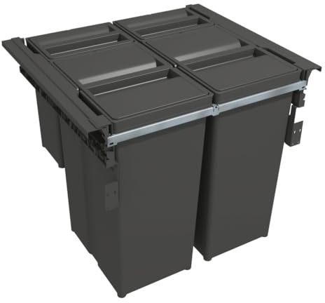 Mülltrennsystem LINEA 560 für 60 cm Spülenunterschrank - Mülleimer Küche Unterschrank (2x 29 L + 2x 8 L), Abfalleimer Küche, Mülleimer 4 Fächer, Einbaumülleimer, Doppelmülleimer, Anthrazit