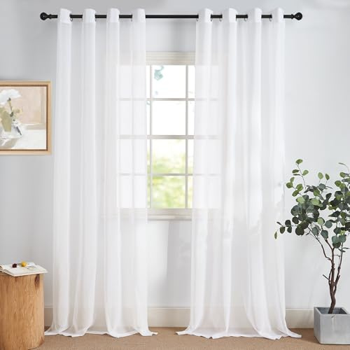 NICETOWN Voile Gardinen Weiss Wohnzimmer Vorhange mit Ösen Transparente | H 245 x B 140 cm, 2er Set, Geeignet für Schlafzimmer und Kinderzimmer, Modern, Leinenoptik, Store Vorhang, Sichtschutz