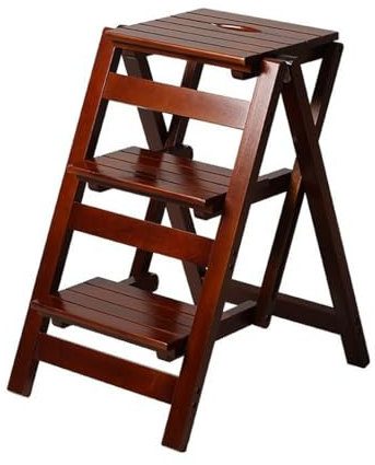 Escabeau pliable à 3 marches en bois massif portable multifonction pour la maison, le jardin et le camping – Léger et facile à ranger