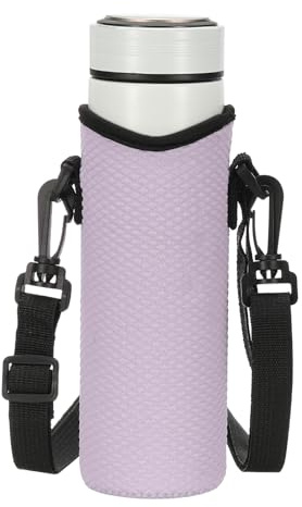 sourcing map Neoprene Water Bottle Sleeve with Strap, 18.5 oz Insulated Water Glass Bottle Carrier Bag Diamond Grid Collapsible Drink Bottle Sleeve Cover Holder with Handle, Purple