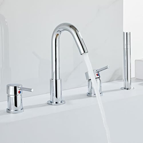 Armatur Badewanne mit Dusche Chrom 360° Rotation 4 Loch Wannenrandarmatur Badewannenarmatur 2 Modus,Verchromt